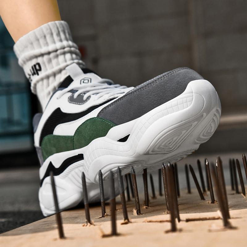 ‹防穿刺鋼頭安全鞋› JS8817 抗砸鋼包頭 防刺穿厚底 防滑橡膠鞋底 老爹鞋 日常戶外休閒鞋 運動風 中性鞋款-細節圖2