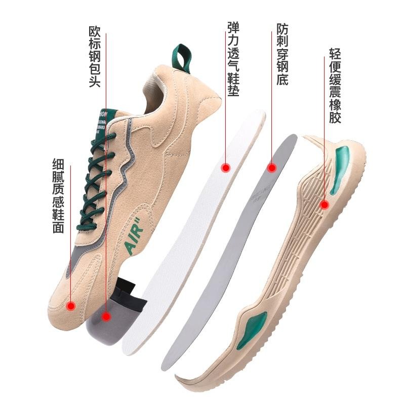 ‹防穿刺鋼頭安全鞋› JS1208米綠 抗砸鋼包頭 防刺穿厚底 防滑橡膠鞋底 日常戶外休閒鞋 運動風 中性鞋款-細節圖8