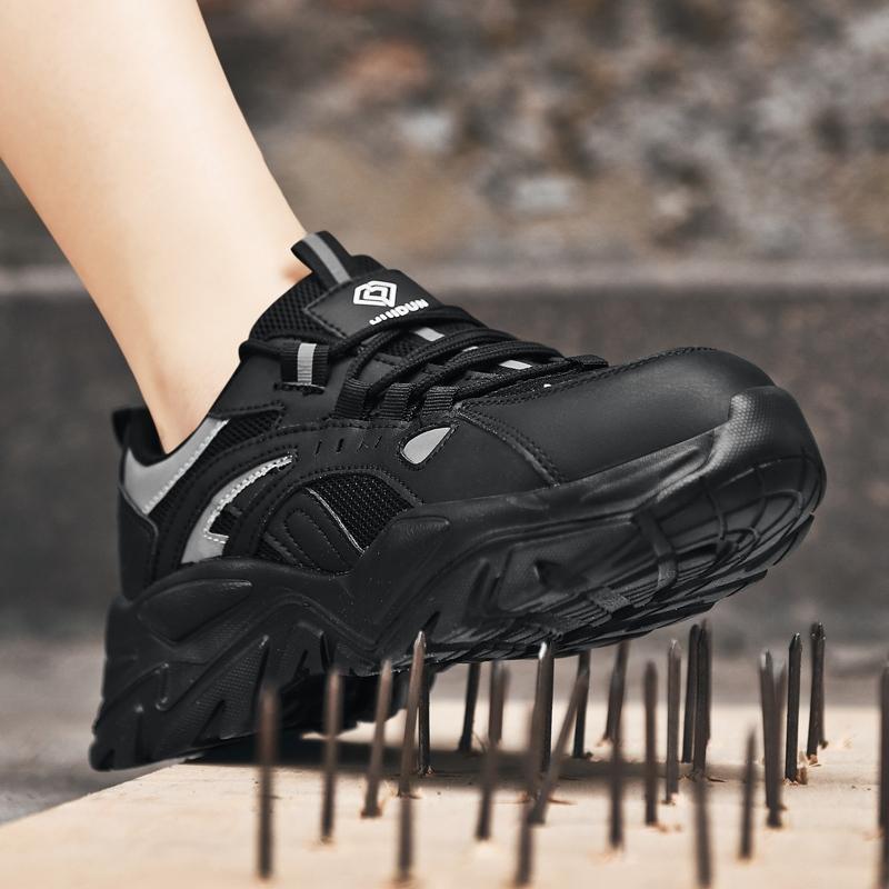 ‹防穿刺鋼頭安全鞋› JS1708 抗砸鋼包頭 防刺穿厚底 防滑橡膠鞋底 老爹鞋 日常戶外休閒鞋 運動風 中性鞋款-細節圖2