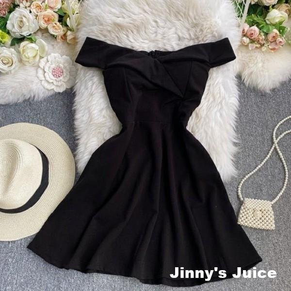 現貨 一字領胸墊短裙洋裝小禮服 氣質洋裝 露肩洋裝 一字領洋裝 宴會洋裝 正式洋裝 小洋裝 胸墊洋裝 短裙洋裝-細節圖3