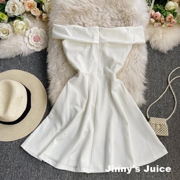 現貨 一字領胸墊短裙洋裝小禮服 氣質洋裝 露肩洋裝 一字領洋裝 宴會洋裝 正式洋裝 小洋裝 胸墊洋裝 短裙洋裝-細節圖8