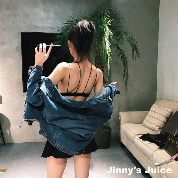 現貨❤️性感胸前T字線緞面內衣 小可愛 性感肩帶 時尚 交叉 歐美時髦美背掛脖Bra-細節圖3