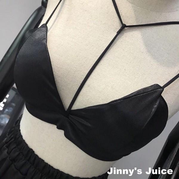 現貨❤️性感胸前T字線緞面內衣 小可愛 性感肩帶 時尚 交叉 歐美時髦美背掛脖Bra-細節圖7