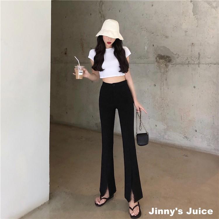 現貨❤️涼感夏天可穿腿超瘦西裝褲 西裝喇叭高腰褲 喇叭褲 開衩褲 西裝褲 長褲 高腰褲 顯瘦長褲 女西裝褲 黑色長褲-細節圖6