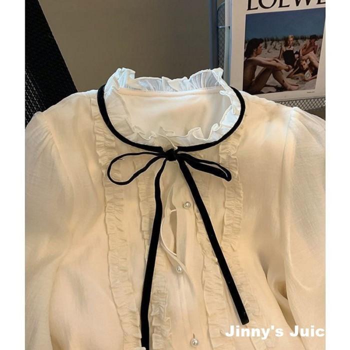 現貨 法式蕾絲氣質襯衫 氣質襯衫 氣質上衣 法式襯衫 法式上衣 蕾絲襯衫 蕾絲上衣 長袖上衣 襯衫上衣 學生上衣-細節圖4