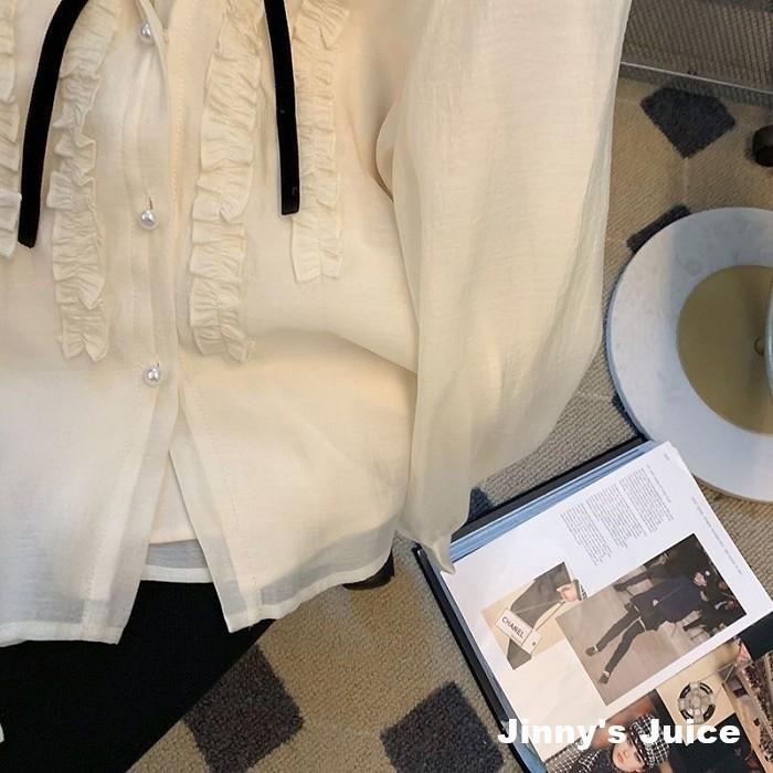 現貨 法式蕾絲氣質襯衫 氣質襯衫 氣質上衣 法式襯衫 法式上衣 蕾絲襯衫 蕾絲上衣 長袖上衣 襯衫上衣 學生上衣-細節圖6