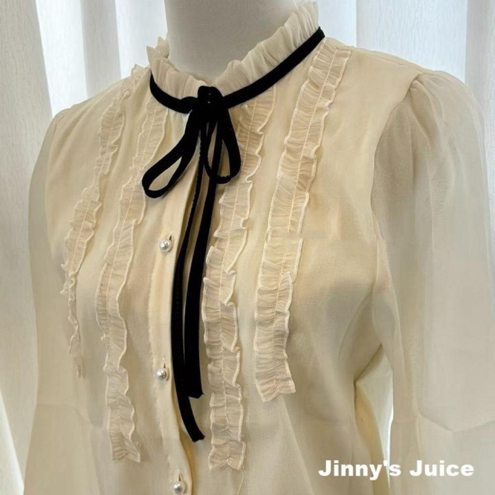 現貨 法式蕾絲氣質襯衫 氣質襯衫 氣質上衣 法式襯衫 法式上衣 蕾絲襯衫 蕾絲上衣 長袖上衣 襯衫上衣 學生上衣-細節圖7