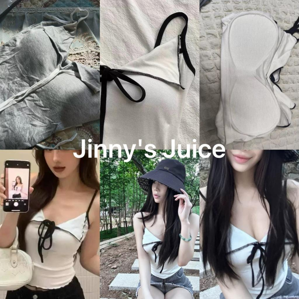 現貨 自帶胸墊小翻領蝴蝶結背心上衣 bra top 胸墊背心 胸墊上衣 細肩帶背心 小可愛 小翻領背心 蝴蝶結背心 純慾-細節圖6
