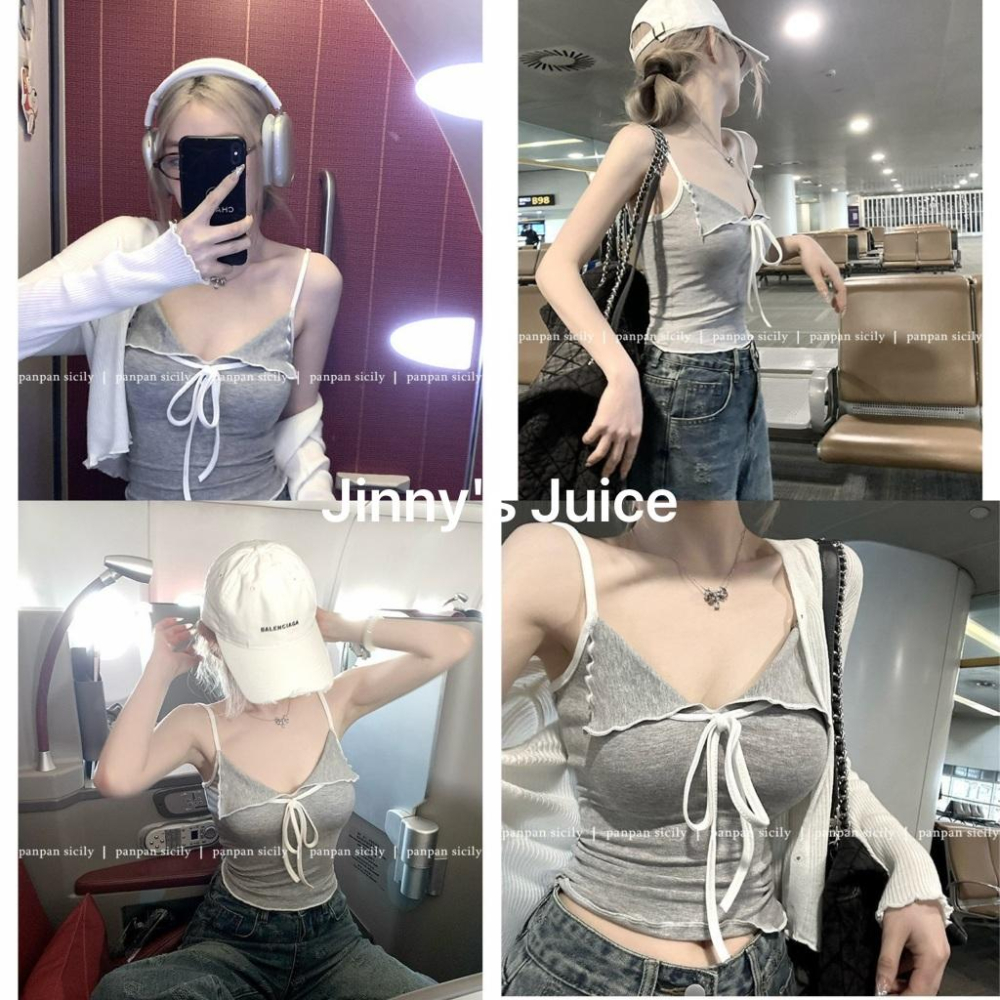 現貨 自帶胸墊小翻領蝴蝶結背心上衣 bra top 胸墊背心 胸墊上衣 細肩帶背心 小可愛 小翻領背心 蝴蝶結背心 純慾-細節圖8