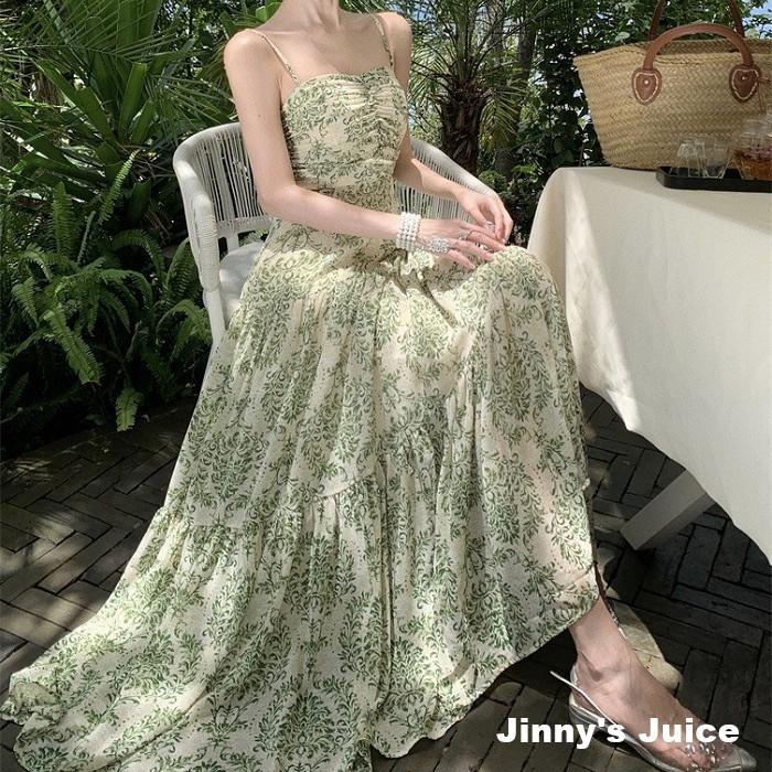 現貨 法式小碎花渡假洋裝 長裙洋裝 小碎花洋裝 碎花長裙洋裝 長洋裝 渡假洋裝 海邊洋裝 露背洋裝 細肩帶洋裝 海島洋裝-細節圖2