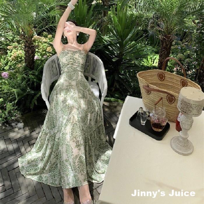 現貨 法式小碎花渡假洋裝 長裙洋裝 小碎花洋裝 碎花長裙洋裝 長洋裝 渡假洋裝 海邊洋裝 露背洋裝 細肩帶洋裝 海島洋裝-細節圖3