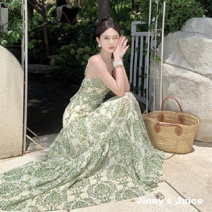 現貨 法式小碎花渡假洋裝 長裙洋裝 小碎花洋裝 碎花長裙洋裝 長洋裝 渡假洋裝 海邊洋裝 露背洋裝 細肩帶洋裝 海島洋裝-細節圖5