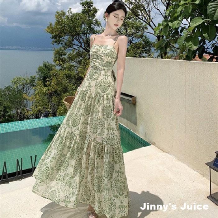 現貨 法式小碎花渡假洋裝 長裙洋裝 小碎花洋裝 碎花長裙洋裝 長洋裝 渡假洋裝 海邊洋裝 露背洋裝 細肩帶洋裝 海島洋裝-細節圖6