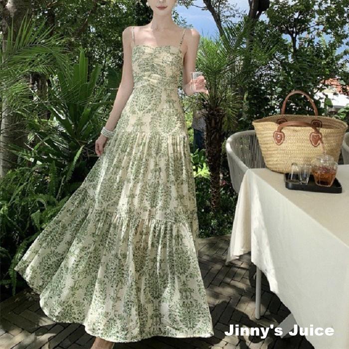 現貨 法式小碎花渡假洋裝 長裙洋裝 小碎花洋裝 碎花長裙洋裝 長洋裝 渡假洋裝 海邊洋裝 露背洋裝 細肩帶洋裝 海島洋裝-細節圖7