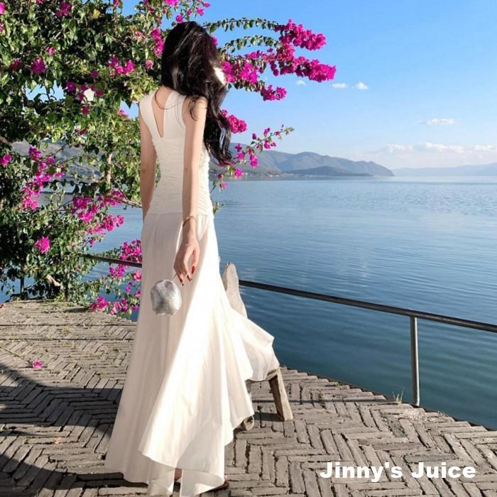 現貨 法式浪漫洋裝 平口洋裝 掛脖洋裝 渡假洋裝 網紗洋裝 微透洋裝 氣質洋裝 希臘洋裝 白色洋裝 長裙洋裝 禮服 婚紗-細節圖3