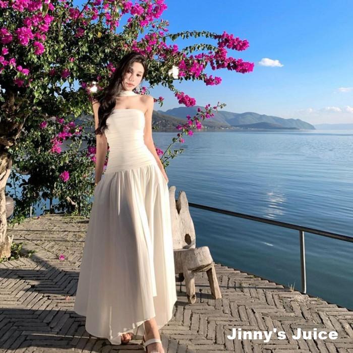 現貨 法式浪漫洋裝 平口洋裝 掛脖洋裝 渡假洋裝 網紗洋裝 微透洋裝 氣質洋裝 希臘洋裝 白色洋裝 長裙洋裝 禮服 婚紗-細節圖5