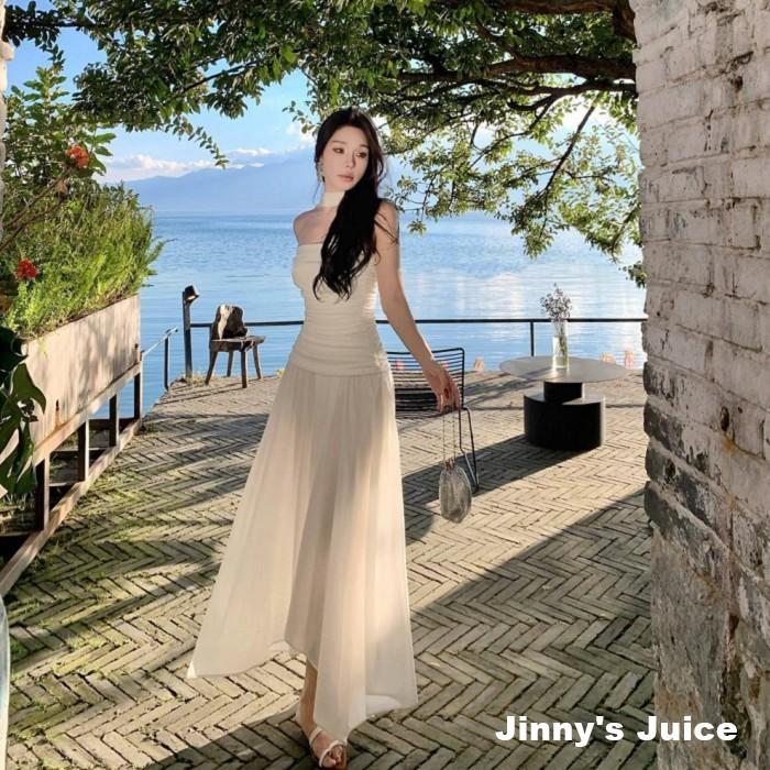 現貨 法式浪漫洋裝 平口洋裝 掛脖洋裝 渡假洋裝 網紗洋裝 微透洋裝 氣質洋裝 希臘洋裝 白色洋裝 長裙洋裝 禮服 婚紗-細節圖7