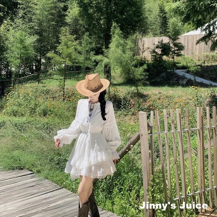 現貨 波西米亞洋裝 傘裙洋裝 蕾絲拼接洋裝 散裙洋裝 牛仔風格洋裝 波西米亞風 棉麻洋裝 短裙洋裝 波西米亞 白色洋裝-細節圖5