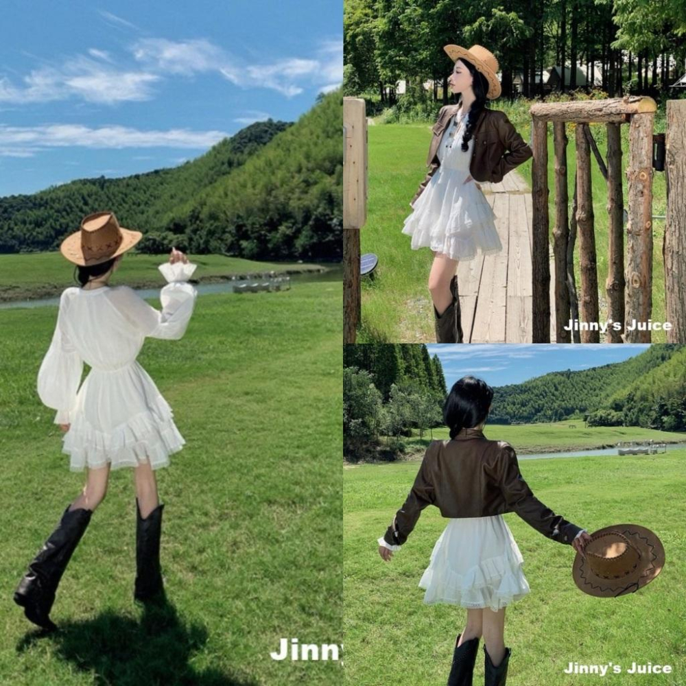 現貨 波西米亞洋裝 傘裙洋裝 蕾絲拼接洋裝 散裙洋裝 牛仔風格洋裝 波西米亞風 棉麻洋裝 短裙洋裝 波西米亞 白色洋裝-細節圖6