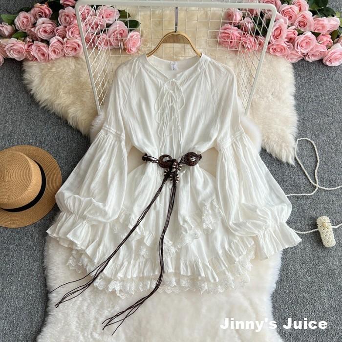 現貨 波西米亞洋裝 傘裙洋裝 蕾絲拼接洋裝 散裙洋裝 牛仔風格洋裝 波西米亞風 棉麻洋裝 短裙洋裝 波西米亞 白色洋裝-細節圖8