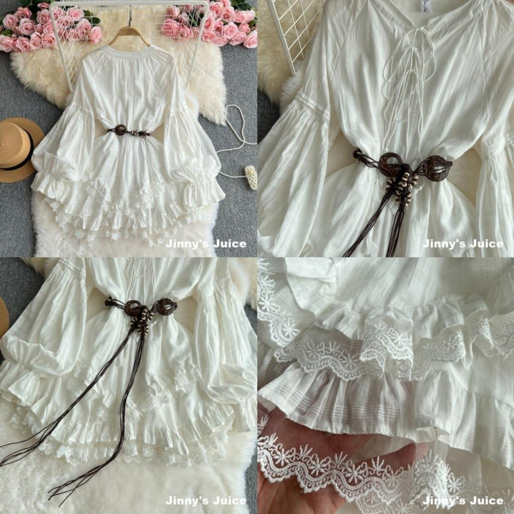 現貨 波西米亞洋裝 傘裙洋裝 蕾絲拼接洋裝 散裙洋裝 牛仔風格洋裝 波西米亞風 棉麻洋裝 短裙洋裝 波西米亞 白色洋裝-細節圖9