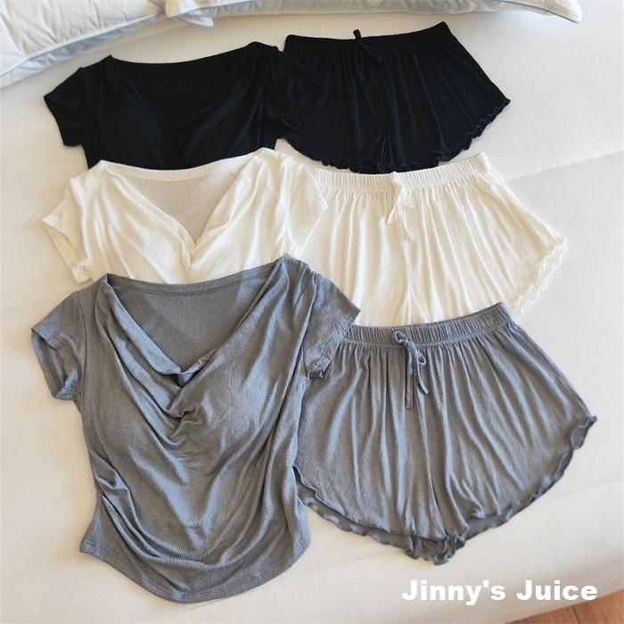 現貨 附胸墊莫代爾棉睡衣套裝 超舒服 免穿內衣 bra上衣 胸墊上衣 睡衣 胸墊睡衣 莫代爾棉睡衣 睡衣套裝 性感睡衣-細節圖2