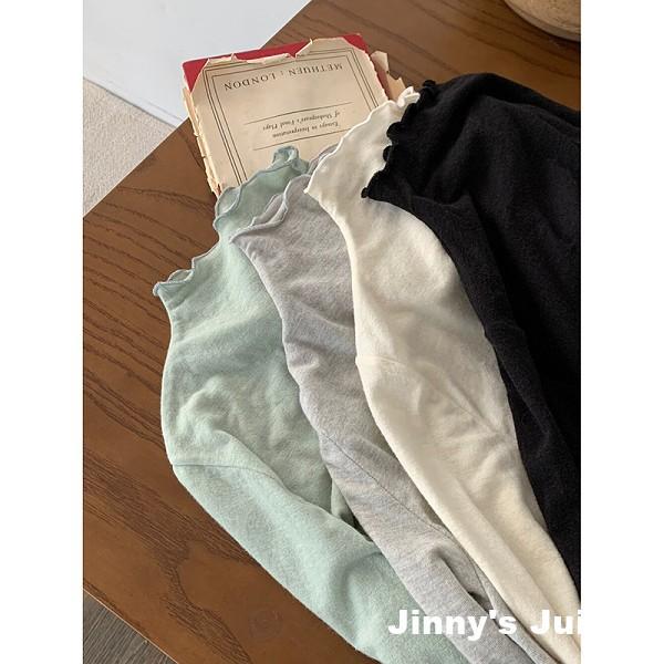 現貨 衣櫥必備款 木耳邊高領 薄長袖上衣 打底上衣 素色上衣 長袖上衣 薄長袖上衣 木耳邊上衣 高領上衣 春裝 秋裝-細節圖5