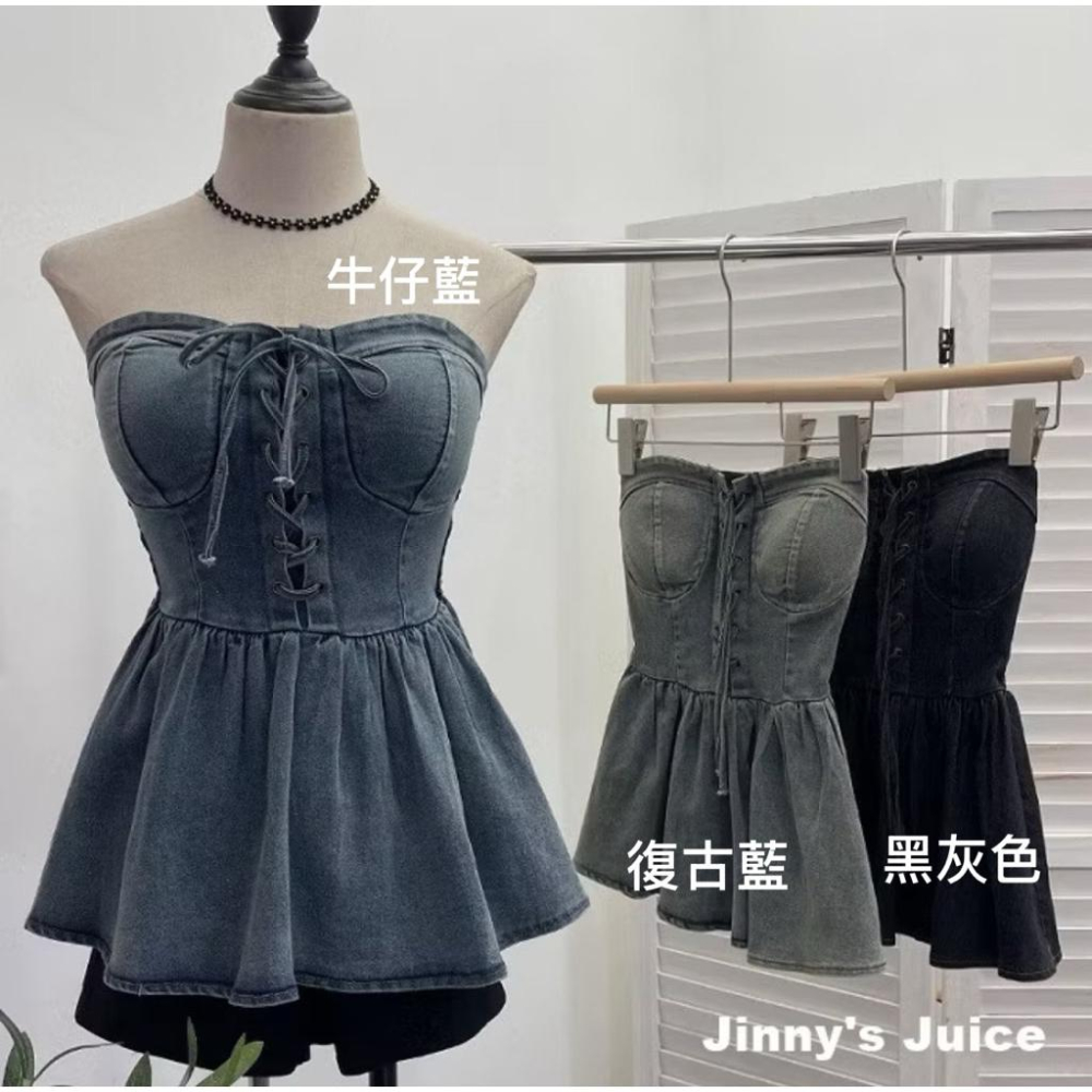 現貨 附胸墊平口牛仔上衣 平口上衣 胸墊平口上衣 牛仔上衣 胸墊牛仔上衣 牛仔平口上衣 單寧上衣 單寧平口上衣 牛仔裙-細節圖2