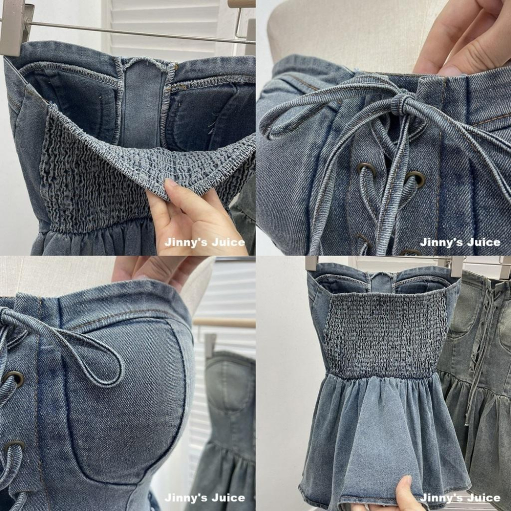 現貨 附胸墊平口牛仔上衣 平口上衣 胸墊平口上衣 牛仔上衣 胸墊牛仔上衣 牛仔平口上衣 單寧上衣 單寧平口上衣 牛仔裙-細節圖3