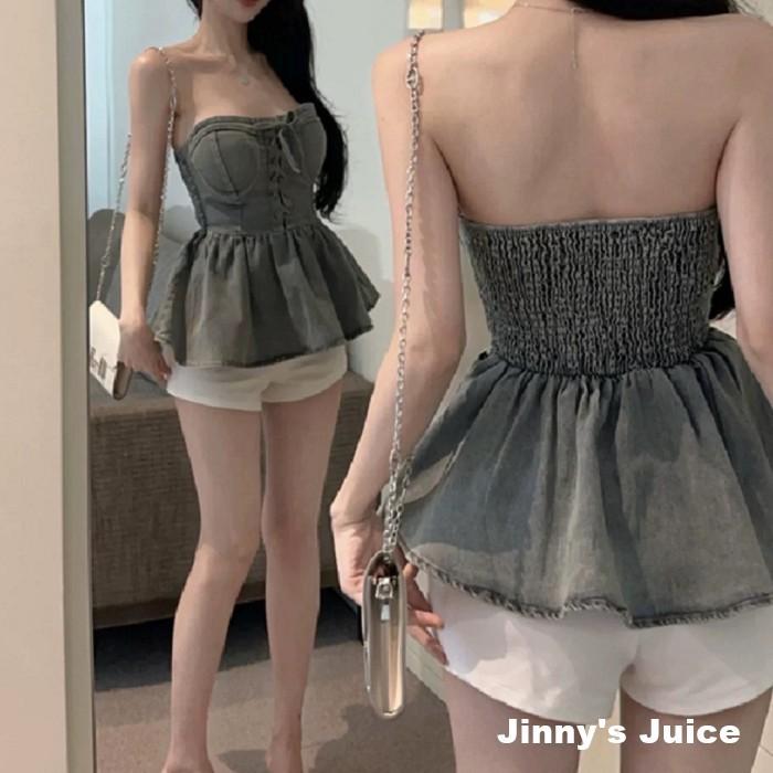 現貨 附胸墊平口牛仔上衣 平口上衣 胸墊平口上衣 牛仔上衣 胸墊牛仔上衣 牛仔平口上衣 單寧上衣 單寧平口上衣 牛仔裙-細節圖6