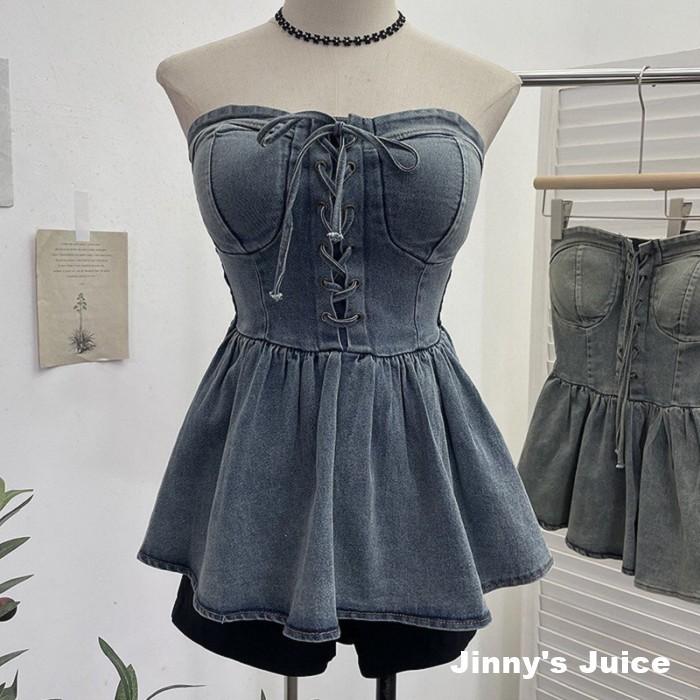 現貨 附胸墊平口牛仔上衣 平口上衣 胸墊平口上衣 牛仔上衣 胸墊牛仔上衣 牛仔平口上衣 單寧上衣 單寧平口上衣 牛仔裙-細節圖7