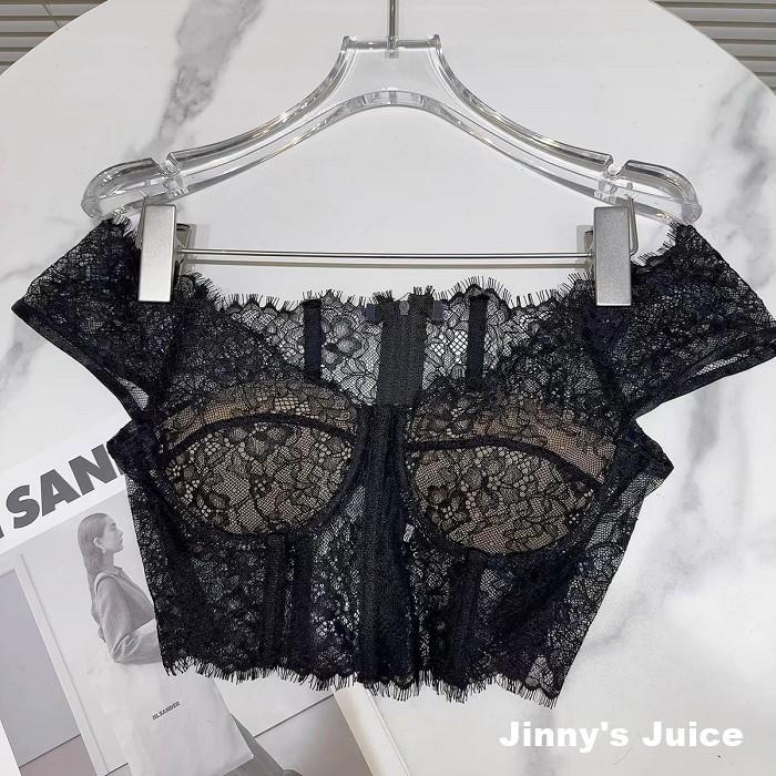 現貨 超美法式蕾絲一字領上衣 名媛上衣 性感上衣 透視上衣 蕾絲上衣 一字領上衣 短版上衣 胸墊上衣 法式上衣 魚骨上衣-細節圖9