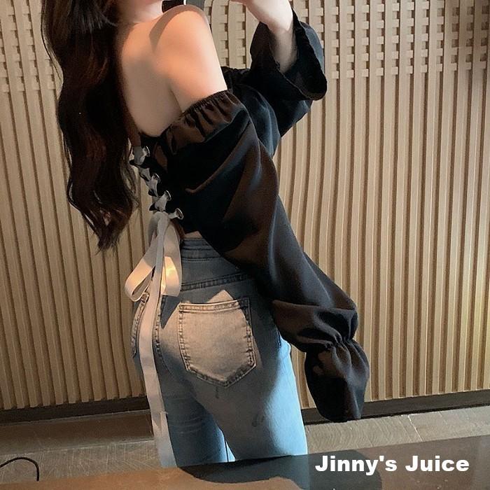 現貨 法式一字領綁帶上衣 一字領上衣 綁帶上衣 美背上衣 木耳邊上衣 緞帶上衣 短版上衣 性感上衣 露肩上衣 露背上衣-細節圖3