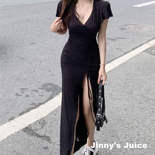 現貨 性感深V開高衩長裙洋裝 莫代爾洋裝 長裙洋裝 開衩洋裝 開高衩洋裝 深V洋裝 性感洋裝 渡假洋裝 抓皺洋裝-細節圖2