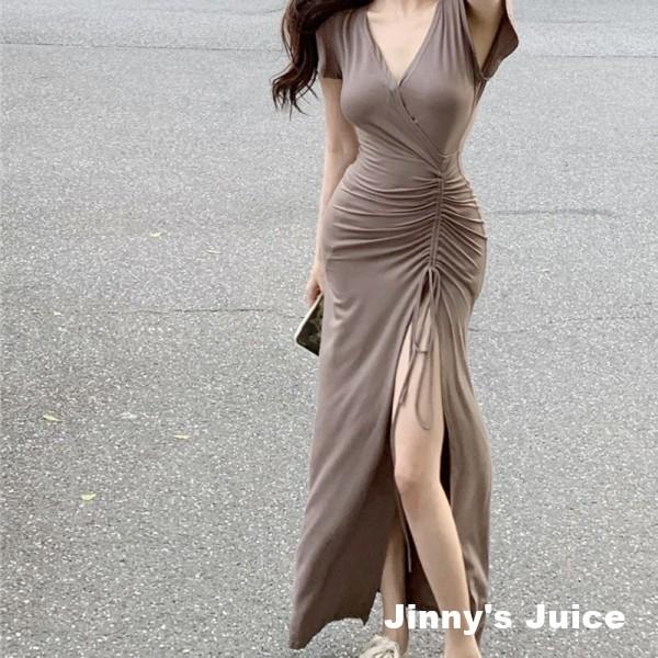 現貨 性感深V開高衩長裙洋裝 莫代爾洋裝 長裙洋裝 開衩洋裝 開高衩洋裝 深V洋裝 性感洋裝 渡假洋裝 抓皺洋裝-細節圖6