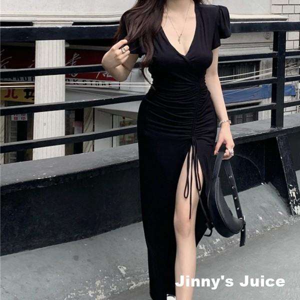 現貨 性感深V開高衩長裙洋裝 莫代爾洋裝 長裙洋裝 開衩洋裝 開高衩洋裝 深V洋裝 性感洋裝 渡假洋裝 抓皺洋裝-細節圖8