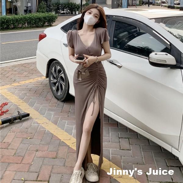 現貨 性感深V開高衩長裙洋裝 莫代爾洋裝 長裙洋裝 開衩洋裝 開高衩洋裝 深V洋裝 性感洋裝 渡假洋裝 抓皺洋裝-細節圖9