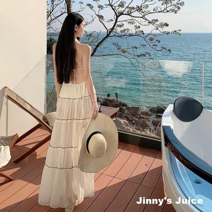 現貨 三件式雪紡露背長裙洋裝 渡假洋裝 長裙洋裝 透視洋裝 雪紡洋裝 露背洋裝 露腿洋裝 露背長裙洋裝 仙女洋裝 長洋裝-細節圖6