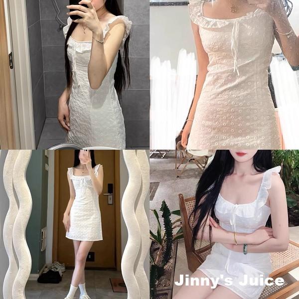 現貨 法式簍空蕾絲荷葉邊洋裝 短裙洋裝 性感洋裝 純欲洋裝 荷葉邊洋裝 白色洋裝 緹花洋裝 氣質洋裝 洋裝 棉麻蕾絲洋裝-細節圖3