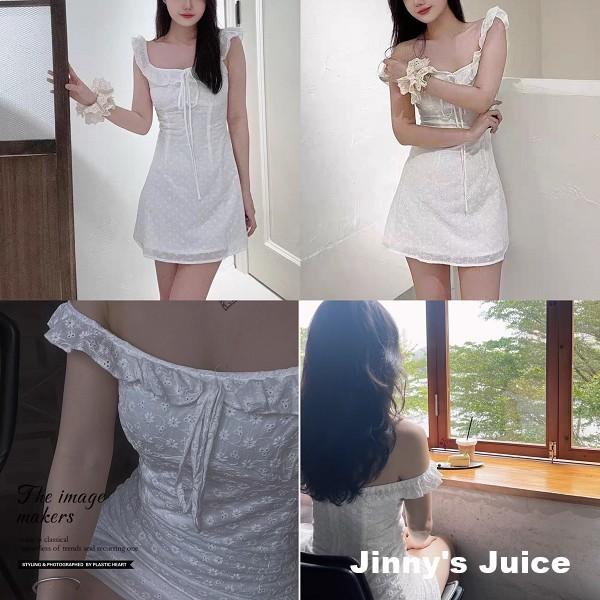 現貨 法式簍空蕾絲荷葉邊洋裝 短裙洋裝 性感洋裝 純欲洋裝 荷葉邊洋裝 白色洋裝 緹花洋裝 氣質洋裝 洋裝 棉麻蕾絲洋裝-細節圖4