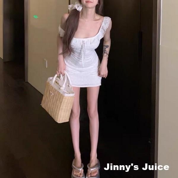 現貨 法式簍空蕾絲荷葉邊洋裝 短裙洋裝 性感洋裝 純欲洋裝 荷葉邊洋裝 白色洋裝 緹花洋裝 氣質洋裝 洋裝 棉麻蕾絲洋裝-細節圖7