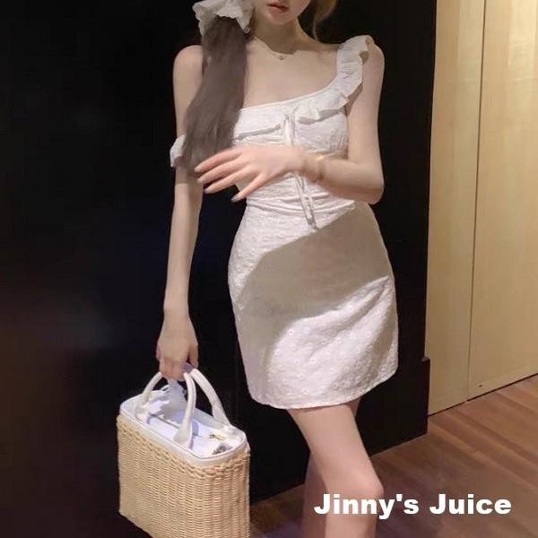 現貨 法式簍空蕾絲荷葉邊洋裝 短裙洋裝 性感洋裝 純欲洋裝 荷葉邊洋裝 白色洋裝 緹花洋裝 氣質洋裝 洋裝 棉麻蕾絲洋裝-細節圖8