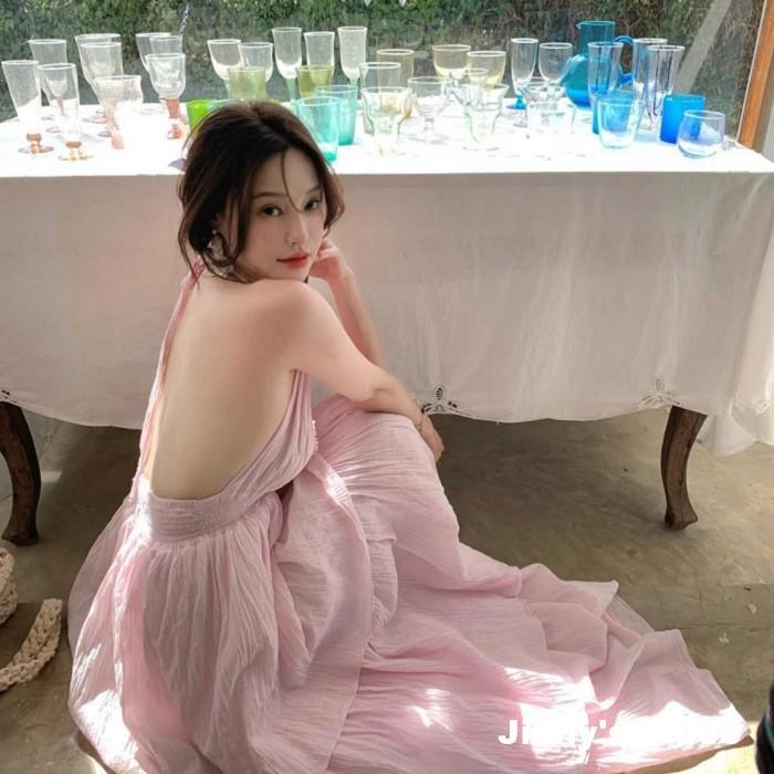 現貨 大露背深V長裙洋裝 渡假洋裝 渡假長裙洋裝 深V洋裝 露背洋裝 露背長裙 長裙洋裝 長洋裝 性感洋裝 雪紡洋裝-細節圖2