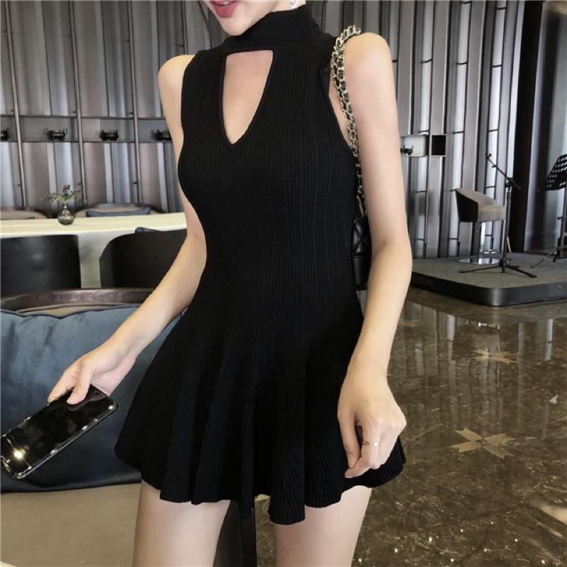 現貨❤️氣質顯瘦針織V字高領削肩無袖洋裝 高領洋裝 細針織洋裝 顯瘦洋裝 削肩洋裝 傘狀洋裝 正式洋裝 氣質洋裝-細節圖2