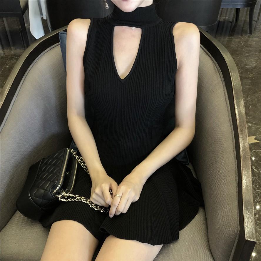 現貨❤️氣質顯瘦針織V字高領削肩無袖洋裝 高領洋裝 細針織洋裝 顯瘦洋裝 削肩洋裝 傘狀洋裝 正式洋裝 氣質洋裝-細節圖5