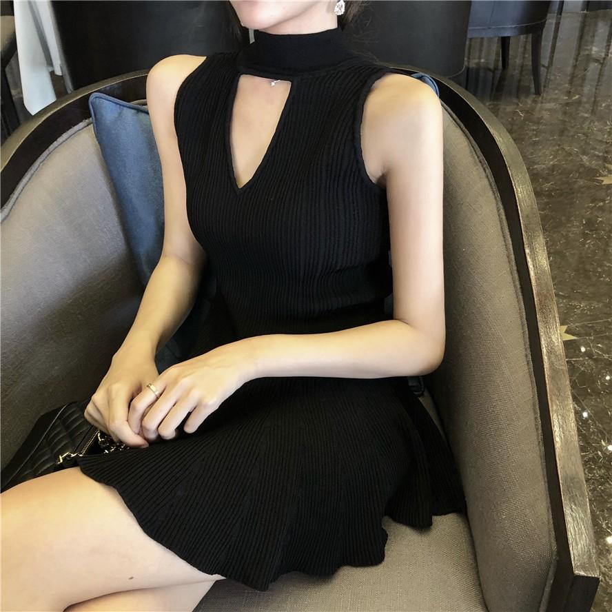 現貨❤️氣質顯瘦針織V字高領削肩無袖洋裝 高領洋裝 細針織洋裝 顯瘦洋裝 削肩洋裝 傘狀洋裝 正式洋裝 氣質洋裝-細節圖6