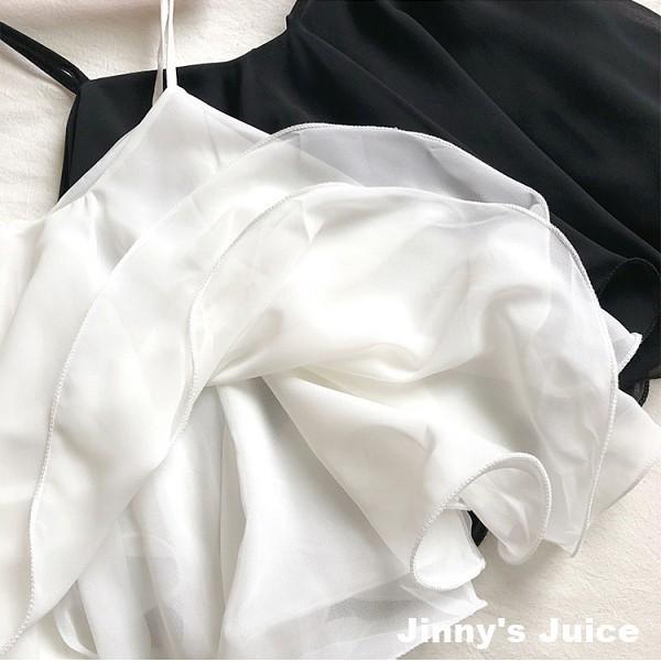 現貨 雪紡可愛荷葉細肩帶上衣 傘狀上衣 荷葉上衣 細肩帶上衣 短版上衣 氣質上衣 可愛上衣 荷葉邊上衣 雪紡上衣-細節圖4