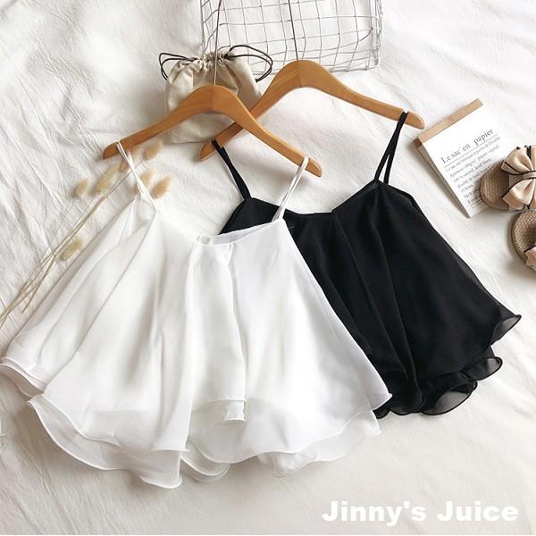現貨 雪紡可愛荷葉細肩帶上衣 傘狀上衣 荷葉上衣 細肩帶上衣 短版上衣 氣質上衣 可愛上衣 荷葉邊上衣 雪紡上衣-細節圖7