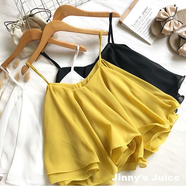 現貨 雪紡可愛荷葉細肩帶上衣 傘狀上衣 荷葉上衣 細肩帶上衣 短版上衣 氣質上衣 可愛上衣 荷葉邊上衣 雪紡上衣-細節圖8