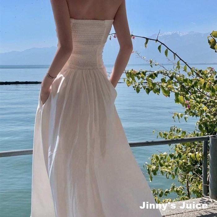 現貨 法式氣質白色洋裝 平口洋裝 長裙洋裝 平口長裙洋裝 渡假洋裝 正式洋裝 白色洋裝 禮服 輕禮服 法式洋裝 氣質洋裝-細節圖9